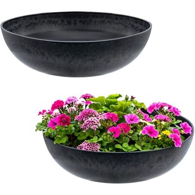 Spetebo Lot de 2 pots de fleurs en plastique massif aspect pierre 30 cm Noir Pour l'extérieur et l'intérieur Décoration de jardin Béton industriel Spetebo Lot de 2 pots de fleurs en plastique massif aspect pierre 30 cm Noir Pour l'extérieur et l'intérieur Décoration de jardin Béton industriel