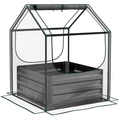 Outsunny Carré potager de jardin avec mini serre, Bac à fleurs Gris foncé Outsunny Carré potager de jardin avec mini serre, Bac à fleurs Gris foncé