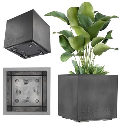 KADAX Pot de fleurs en plastique, 39 x 39 cm, 7 couleurs, carré, avec roulettes, cache-pot, bac à plantes, avec bouchon d'évacuation, noir, aspect béton KADAX Pot de fleurs en plastique, 39 x 39 cm, 7 couleurs, carré, avec roulettes, cache-pot, bac à plantes, avec bouchon d'évacuation, noir, aspect béton