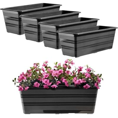 KADAX Lot de 4 jardinières en plastique résistant aux intempéries, pot de fleurs pour balustrade, de 40 cm, Anthracite KADAX Lot de 4 jardinières en plastique résistant aux intempéries, pot de fleurs pour balustrade, de 40 cm, Anthracite