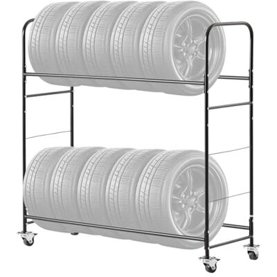 VEVOR Chariot porte-pneus avec roues à 2 étagères, remorque pour garage, chariot porte-pneus en acier avec couvercle de protection, hauteur réglable, contient jusqu'à 12 pneus standard VEVOR Chariot porte-pneus avec roues à 2 étagères, remorque pour garage, chariot porte-pneus en acier avec couvercle de protection, hauteur réglable, contient jusqu'à 12 pneus standard