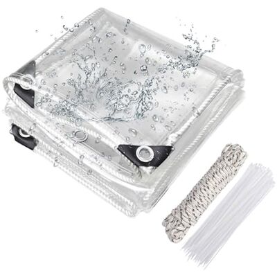 SHANNA Bâche de protection transparente avec œillets 420 g/m² 1 x 1,5 m Imperméable Avec corde et serre-câbles En PVC Résistante aux intempéries Pour plantes, serre, meubles de jardin SHANNA Bâche de protection transparente avec œillets 420 g/m² 1 x 1,5 m Imperméable Avec corde et serre-câbles En PVC Résistante aux intempéries Pour plantes, serre, meubles de jardin