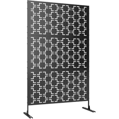 Outsunny Panneau Brise Vue Décoratif Paravent Métal 122 x 45 x 198 cm Noir Extérieur, Motif Ajouré Géométrique Outsunny Panneau Brise Vue Décoratif Paravent Métal 122 x 45 x 198 cm Noir Extérieur, Motif Ajouré Géométrique