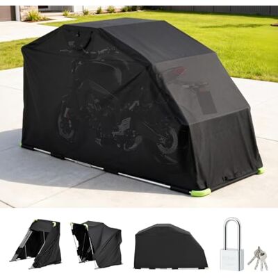 VEVOR Abri de rangement pour moto 279,4 x 109,2 x 160 cm avec verrou de sécurité, tente de garage rabattable Oxford 600D, housse de protection robuste pour moto avec 2 fenêtres latérales, abri de VEVOR Abri de rangement pour moto 279,4 x 109,2 x 160 cm avec verrou de sécurité, tente de garage rabattable Oxford 600D, housse de protection robuste pour moto avec 2 fenêtres latérales, abri de