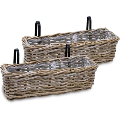 Spetebo Lot de 2 jardinières de balcon en rotin naturel 44 x 17 cm Panier à fleurs en osier avec support Jardinière pour balcon et jardin Panier à fleurs à suspendre à la balustrade Spetebo Lot de 2 jardinières de balcon en rotin naturel 44 x 17 cm Panier à fleurs en osier avec support Jardinière pour balcon et jardin Panier à fleurs à suspendre à la balustrade