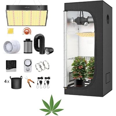 Jung Kit complet de culture avec lampe LED à spectre complet à intensité variable, 120 x 120 x 200 cm, avec ventilateur, filtre à charbon actif évacué, tente de culture, serre Jung Kit complet de culture avec lampe LED à spectre complet à intensité variable, 120 x 120 x 200 cm, avec ventilateur, filtre à charbon actif évacué, tente de culture, serre