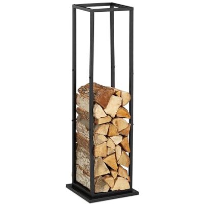 Relaxdays Rangement pour bois de cheminée, métal, HxLxP : 121x35x35 cm, support haut, pour bûches, empilage, noir Relaxdays Rangement pour bois de cheminée, métal, HxLxP : 121x35x35 cm, support haut, pour bûches, empilage, noir