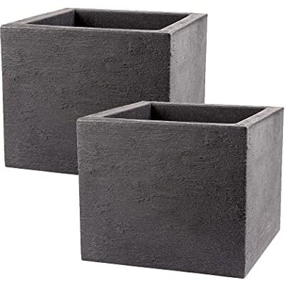 BigDean Lot de 2 pots de fleurs 39 x 39 cm Aspect granit anthracite Pour l'extérieur XXL Pour terrasse et balcon BigDean Lot de 2 pots de fleurs 39 x 39 cm Aspect granit anthracite Pour l'extérieur XXL Pour terrasse et balcon