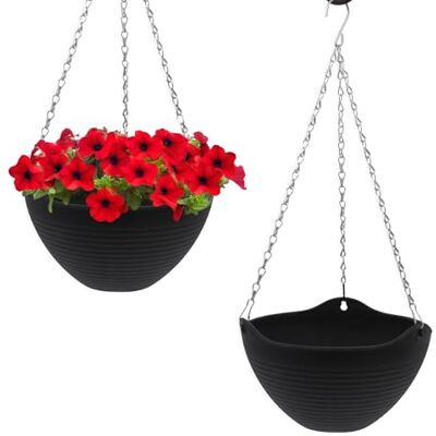 Spetebo Lot de 2 pots de fleurs suspendus anthracite avec structure rainurée 25 cm Spetebo Lot de 2 pots de fleurs suspendus anthracite avec structure rainurée 25 cm