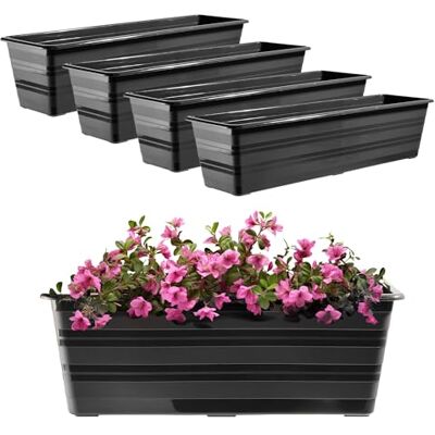 KADAX Lot de 4 jardinières en plastique, pot de fleurs résistant aux intempéries, pour balustrade de 60 cm, Anthracite KADAX Lot de 4 jardinières en plastique, pot de fleurs résistant aux intempéries, pour balustrade de 60 cm, Anthracite