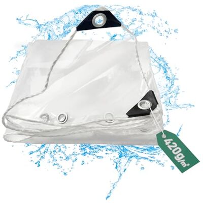 EPFHR Bâche en PVC imperméable et transparente, avec œillets, 420 g/m², résistante aux intempéries, à l'hiver, rideau indéchirable, protection contre la pluie, pour meubles de jardin, serre, tonnelle, 2 x 5 EPFHR Bâche en PVC imperméable et transparente, avec œillets, 420 g/m², résistante aux intempéries, à l'hiver, rideau indéchirable, protection contre la pluie, pour meubles de jardin, serre, tonnelle, 2 x 5