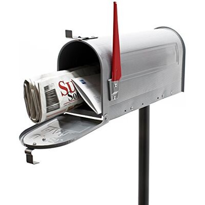 WilTec Kit Boîte aux lettres américaine et pied de support, 180 x 220 x 480 mm, Gris argenté, Acier galvanisé, Boîte postale US Mailbox avec fanion rouge WilTec Kit Boîte aux lettres américaine et pied de support, 180 x 220 x 480 mm, Gris argenté, Acier galvanisé, Boîte postale US Mailbox avec fanion rouge