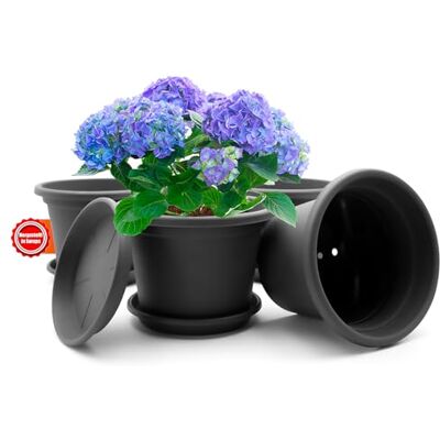 BigDean Lot de 4 pots de fleurs ronds avec soucoupe Diamètre : 30 cm Anthracite Résistant aux intempéries BigDean Lot de 4 pots de fleurs ronds avec soucoupe Diamètre : 30 cm Anthracite Résistant aux intempéries
