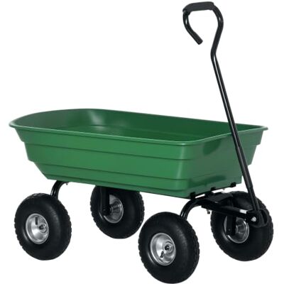 Outsunny Chariot de jardin 100 l, capacité de charge 250 kg, 4 roues pneumatiques, poignée réglable, chariot à main pour l'extérieur, cadre en acier, vert Outsunny Chariot de jardin 100 l, capacité de charge 250 kg, 4 roues pneumatiques, poignée réglable, chariot à main pour l'extérieur, cadre en acier, vert