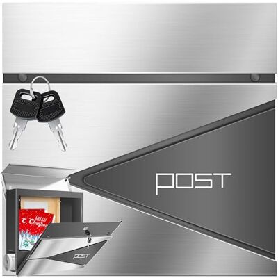 KESSER ® Boîte aux lettres murale en acier inoxydable avec compartiment à journaux, 2 clés verrouillables, boîte aux lettres moderne avec matériel de montage, couvercle Softclose KESSER ® Boîte aux lettres murale en acier inoxydable avec compartiment à journaux, 2 clés verrouillables, boîte aux lettres moderne avec matériel de montage, couvercle Softclose