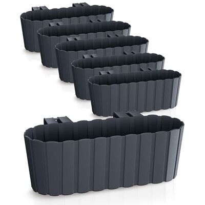 Spetebo Lot de 6 jardinières de balcon anthracite avec support 39 x 13 cm Spetebo Lot de 6 jardinières de balcon anthracite avec support 39 x 13 cm