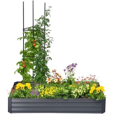 Outsunny Carré Potager Grande Capacité 180 x 90 x 29,5 cm Gris Foncé Outsunny Carré Potager Grande Capacité 180 x 90 x 29,5 cm Gris Foncé
