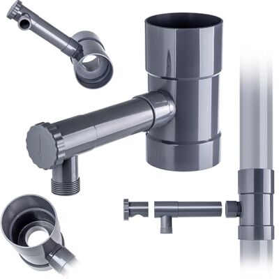 KADAX Collecteur d'eau de pluie 90 mm pour tuyau de descente, voleur de pluie avec valve intégrée, collecteur d'eau en plastique de qualité supérieure, gris KADAX Collecteur d'eau de pluie 90 mm pour tuyau de descente, voleur de pluie avec valve intégrée, collecteur d'eau en plastique de qualité supérieure, gris