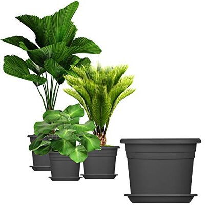 BigDean Lot de 3 pots de fleurs ronds Diamètre : 35 cm Couleur : anthracite et soucoupes En plastique 35 x 25 cm BigDean Lot de 3 pots de fleurs ronds Diamètre : 35 cm Couleur : anthracite et soucoupes En plastique 35 x 25 cm
