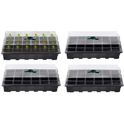 KAHEIGN Lot de 4 bols de culture pour plantes, 24 cellules, en plastique, avec ouvertures d'aération réglables, pour serre (avec 4 couvercles et socle) KAHEIGN Lot de 4 bols de culture pour plantes, 24 cellules, en plastique, avec ouvertures d'aération réglables, pour serre (avec 4 couvercles et socle)