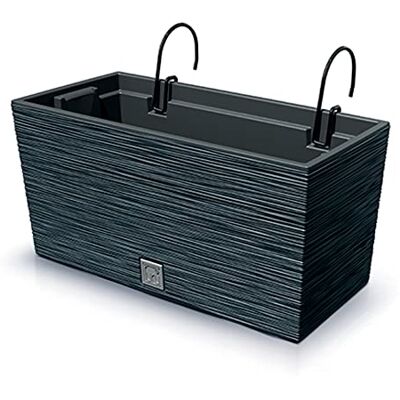 Prosperplast Pot de fleurs anthracite avec réservoir et crochets de suspension, collection Furu, 39,5 x 18,5 x 19,5 cm, capacité 8 l. Prosperplast Pot de fleurs anthracite avec réservoir et crochets de suspension, collection Furu, 39,5 x 18,5 x 19,5 cm, capacité 8 l.