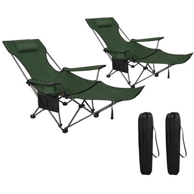 WOLTU Lot de 2 chaises longues pliantes et portables avec porte-gobelet, appuie-tête et sac latéral, cadre en acier, charge maximale 150 kg, pour camping, pique-nique, plage, jardin, pêche vert WOLTU Lot de 2 chaises longues pliantes et portables avec porte-gobelet, appuie-tête et sac latéral, cadre en acier, charge maximale 150 kg, pour camping, pique-nique, plage, jardin, pêche vert