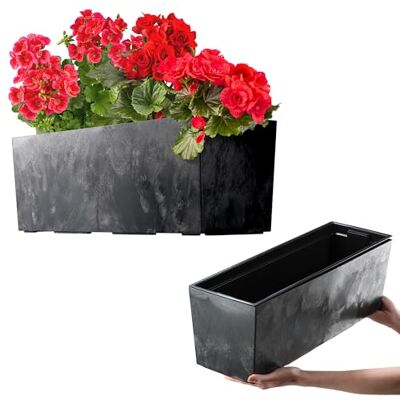 KADAX Jardinière rectangulaire 18,5 x 56 cm Motif béton noir Avec insert Jardinière rectangulaire résistante aux intempéries pour balcon et extérieur KADAX Jardinière rectangulaire 18,5 x 56 cm Motif béton noir Avec insert Jardinière rectangulaire résistante aux intempéries pour balcon et extérieur