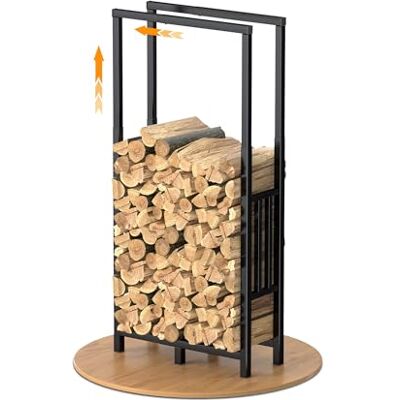 HFHOME Abri à bûches d'intérieur réglables en hauteur et longueur, rangement pour bois de chauffage adapté pour une utilisation en extérieur, étagère en métal avec tapis antidérapant pour cheminée et HFHOME Abri à bûches d'intérieur réglables en hauteur et longueur, rangement pour bois de chauffage adapté pour une utilisation en extérieur, étagère en métal avec tapis antidérapant pour cheminée et