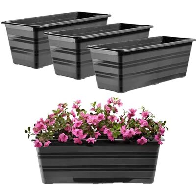 KADAX Lot de 3 pots de fleurs en plastique, résistant aux intempéries, pot de fleurs pour balustrade de 40 cm, Anthracite KADAX Lot de 3 pots de fleurs en plastique, résistant aux intempéries, pot de fleurs pour balustrade de 40 cm, Anthracite