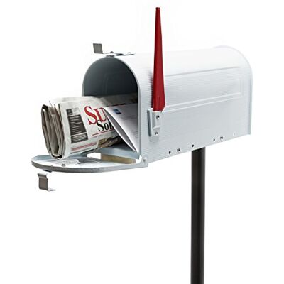 WilTec Kit Boîte aux lettres américaine et pied de support, 180 x 220 x 480 mm, Couleur blanche, Acier galvanisé, Boîte postale US Mailbox avec fanion rouge WilTec Kit Boîte aux lettres américaine et pied de support, 180 x 220 x 480 mm, Couleur blanche, Acier galvanisé, Boîte postale US Mailbox avec fanion rouge