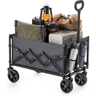 SONGMICS Chariot de Transport Pliable, avec Poignée, 4 Roues Renforcées Dont 2 Roues Universelles, Charge 150 kg, pour Plage, Camping, Jardin, Gris Ardoise GFW909G01 SONGMICS Chariot de Transport Pliable, avec Poignée, 4 Roues Renforcées Dont 2 Roues Universelles, Charge 150 kg, pour Plage, Camping, Jardin, Gris Ardoise GFW909G01