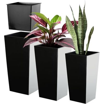 KADAX Lot de 3 pots de fleurs Bacs de fleurs En plastique Résistants aux intempéries Pour l'intérieur et l'extérieur Noir KADAX Lot de 3 pots de fleurs Bacs de fleurs En plastique Résistants aux intempéries Pour l'intérieur et l'extérieur Noir