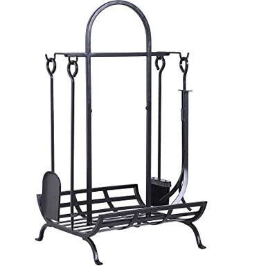 Outsunny Porte bûches Range bûches Serviteur de cheminée Multi Accessoires dim. 45L x 40l x 78H cm métal Noir Outsunny Porte bûches Range bûches Serviteur de cheminée Multi Accessoires dim. 45L x 40l x 78H cm métal Noir