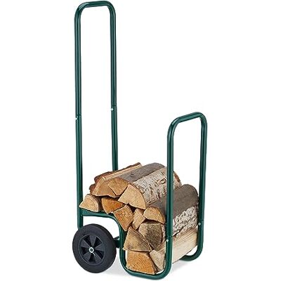 Relaxdays Chariot à bûches, 2 pneus en caoutchouc, chariot à bois jusqu'à 60 kg, pour bûches courantes, diable de bois de chauffage, acier, vert, caoutchouc Relaxdays Chariot à bûches, 2 pneus en caoutchouc, chariot à bois jusqu'à 60 kg, pour bûches courantes, diable de bois de chauffage, acier, vert, caoutchouc