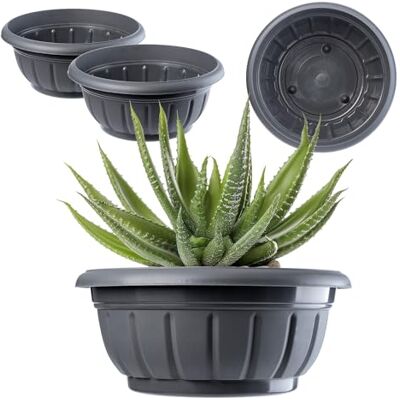 KADAX Lot de 2 pots de fleurs ronds en plastique résistant aux intempéries pour extérieur, fleurs, plantes, jardin, balcon, pots de fleurs (⌀ 26 cm, anthracite) KADAX Lot de 2 pots de fleurs ronds en plastique résistant aux intempéries pour extérieur, fleurs, plantes, jardin, balcon, pots de fleurs (⌀ 26 cm, anthracite)