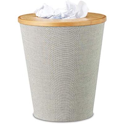 Relaxdays Corbeille à papier ronde en bambou avec seau intérieur et couvercle à fermeture magnétique 35 cm de haut naturel/gris Relaxdays Corbeille à papier ronde en bambou avec seau intérieur et couvercle à fermeture magnétique 35 cm de haut naturel/gris