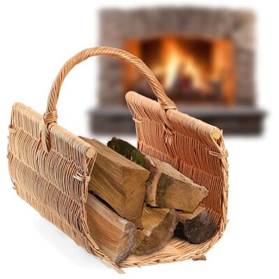 KADAX Panier de transport en bois, panier à bûches de cheminée, en osier, décoratif, avec poignée de transport, couleur naturelle pour bois, 40 x 50 x 35 cm KADAX Panier de transport en bois, panier à bûches de cheminée, en osier, décoratif, avec poignée de transport, couleur naturelle pour bois, 40 x 50 x 35 cm
