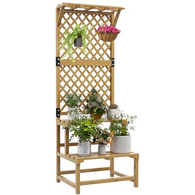 Outsunny Support Plantes Intérieur à Deux Niveaux avec Treillis Jaune Outsunny Support Plantes Intérieur à Deux Niveaux avec Treillis Jaune
