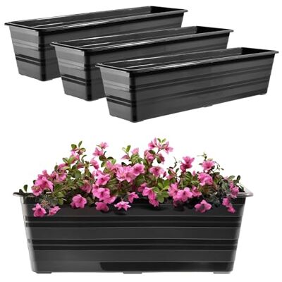 KADAX Lot de 3 jardinières en plastique, pot de fleurs résistant aux intempéries, pour balustrade de 60 cm, Anthracite KADAX Lot de 3 jardinières en plastique, pot de fleurs résistant aux intempéries, pour balustrade de 60 cm, Anthracite