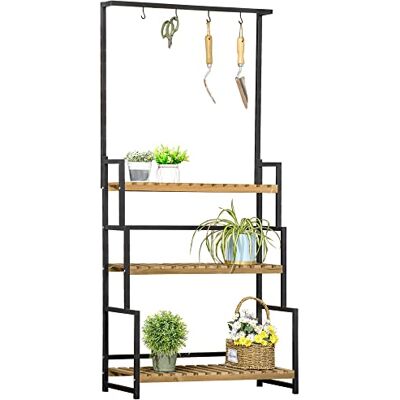 Outsunny Porte Plante Suspendue en Bois 3 Niveaux Barre Support 80x36x174cm Outsunny Porte Plante Suspendue en Bois 3 Niveaux Barre Support 80x36x174cm