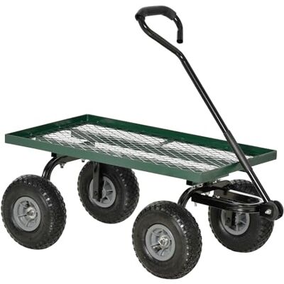 Outsunny Chariot de Transport Jardin remorque à Main charrette à Bras 4 Roues 94L x 48,5l x 100H cm Charge Max. 150 Kg Acier Vert (Vert et noir) Outsunny Chariot de Transport Jardin remorque à Main charrette à Bras 4 Roues 94L x 48,5l x 100H cm Charge Max. 150 Kg Acier Vert (Vert et noir)