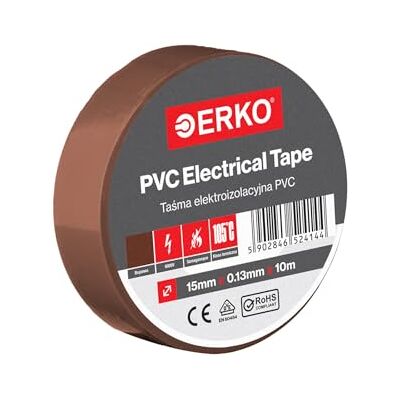 ERKO Lot de ruban isolant en PVC 15 mm x 10 m Réparation de câbles électriques Très flexible avec une forte adhérence Résistant aux produits chimiques, marron, chlorure de polyvinyle ERKO Lot de ruban isolant en PVC 15 mm x 10 m Réparation de câbles électriques Très flexible avec une forte adhérence Résistant aux produits chimiques, marron, chlorure de polyvinyle