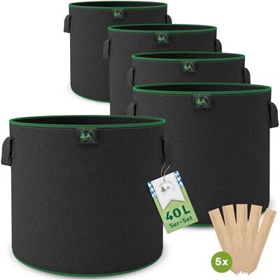 TTL GARDEN Lot de 5 sacs de plantation de 40 l en tissu non tissé de 300 g/m² et non-tissé TTL GARDEN Lot de 5 sacs de plantation de 40 l en tissu non tissé de 300 g/m² et non-tissé