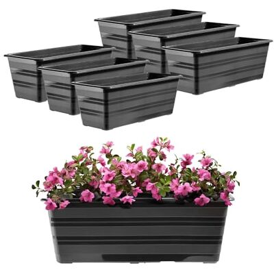 KADAX Lot de 6 jardinières en plastique résistant aux intempéries, pour balcon, pot de fleurs pour balustrade de 40 cm, Anthracite KADAX Lot de 6 jardinières en plastique résistant aux intempéries, pour balcon, pot de fleurs pour balustrade de 40 cm, Anthracite