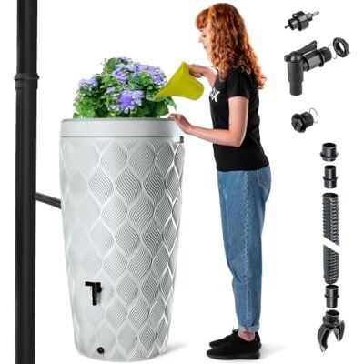 KADAX Récupérateur d'eau de pluie avec bac à plantes intégré dans le couvercle 240 l En plastique Réservoir d'eau de pluie avec robinet Résistant au gel Gris clair KADAX Récupérateur d'eau de pluie avec bac à plantes intégré dans le couvercle 240 l En plastique Réservoir d'eau de pluie avec robinet Résistant au gel Gris clair