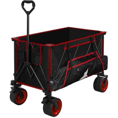 WOLTU Chariot de jardin pliable pour festival, camping, pique-nique, plage, shopping, capacité de 120 kg, avec roues universelles, tissu Oxford, acier, noir et rouge WOLTU Chariot de jardin pliable pour festival, camping, pique-nique, plage, shopping, capacité de 120 kg, avec roues universelles, tissu Oxford, acier, noir et rouge