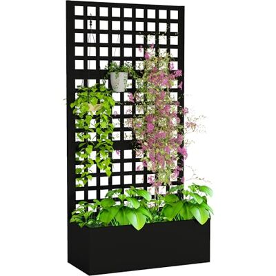 Outsunny Jardinière avec Treillis, Brise-Vue, lit surélevé de Jardin, jardinière extérieure en Acier galvanisée, pour Plantes grimpantes, bac à Fleurs pour Balcon terrasse Patio, 89x40x178cm, Noir Outsunny Jardinière avec Treillis, Brise-Vue, lit surélevé de Jardin, jardinière extérieure en Acier galvanisée, pour Plantes grimpantes, bac à Fleurs pour Balcon terrasse Patio, 89x40x178cm, Noir