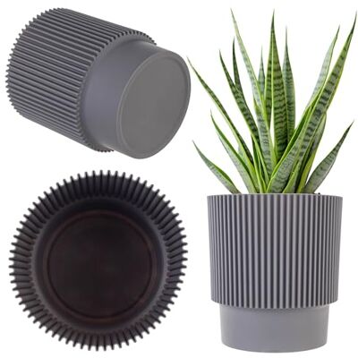 KADAX Pot de fleurs décoratif en plastique, rond, pour l'intérieur et l'extérieur, pot moderne pour plantes d'intérieur, gris, 14 cm KADAX Pot de fleurs décoratif en plastique, rond, pour l'intérieur et l'extérieur, pot moderne pour plantes d'intérieur, gris, 14 cm