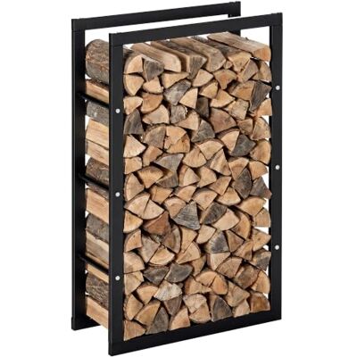 HOMCOM Range Bûches Intérieur et Extérieur 100 Kg 60L x 25l x 100H cm Noir Etagère Porte Bois de Cheminée, Porte-Bûches, Métal HOMCOM Range Bûches Intérieur et Extérieur 100 Kg 60L x 25l x 100H cm Noir Etagère Porte Bois de Cheminée, Porte-Bûches, Métal