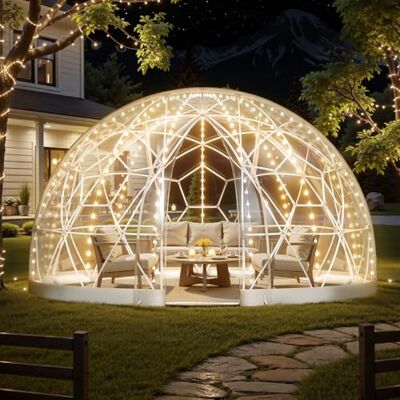 VEVOR Igloo dôme de jardin, 3,7 x 2,2 m, tente à bulles transparente pour 4 à 7 personnes, serre dôme géodésique résistante aux intempéries, tente igloo en PVC pour jardin, terrasse, camping, fête VEVOR Igloo dôme de jardin, 3,7 x 2,2 m, tente à bulles transparente pour 4 à 7 personnes, serre dôme géodésique résistante aux intempéries, tente igloo en PVC pour jardin, terrasse, camping, fête